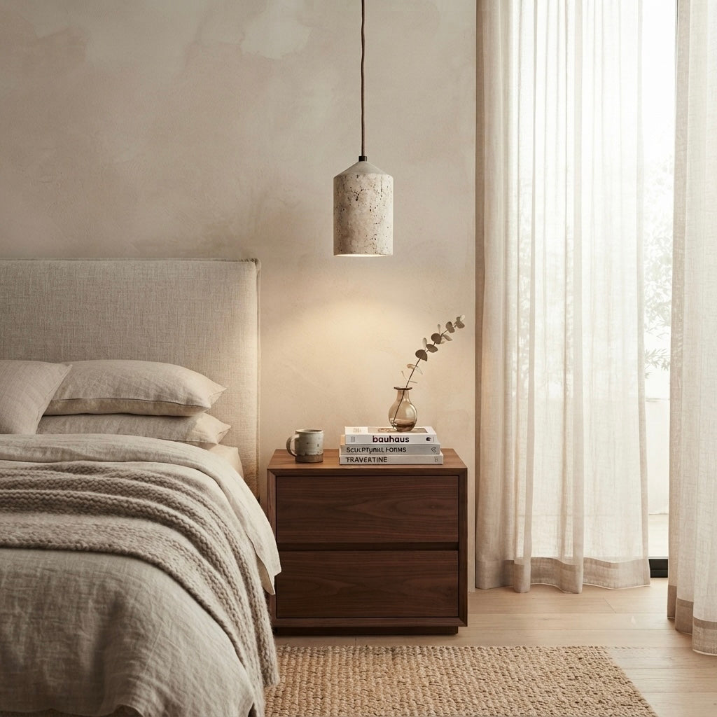 Nara, Ambient, Minimalist, Pendant, Travertine, Boutique