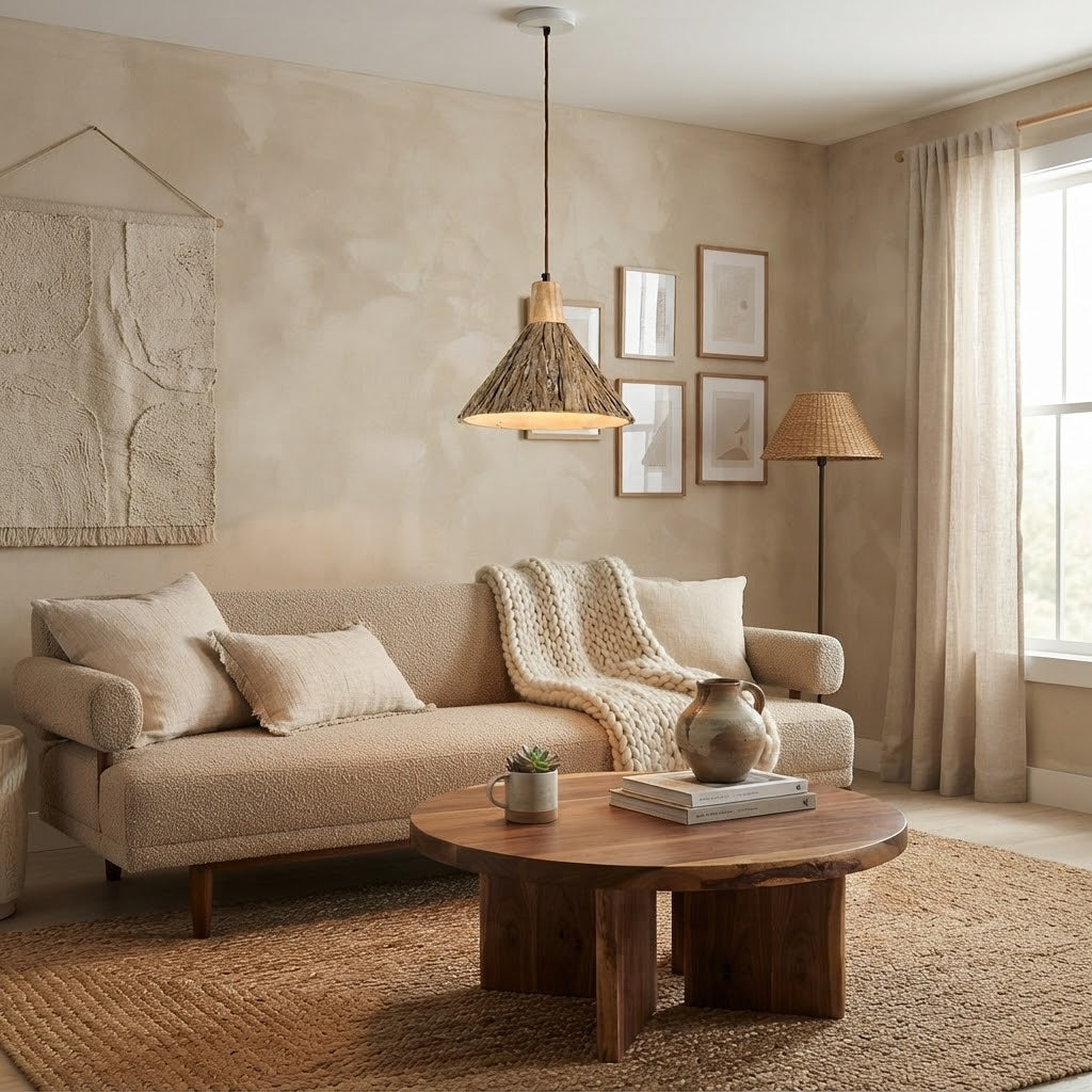 Ren Dome, Japandi, Travertine, Pendant Light, Minimalist, Organic