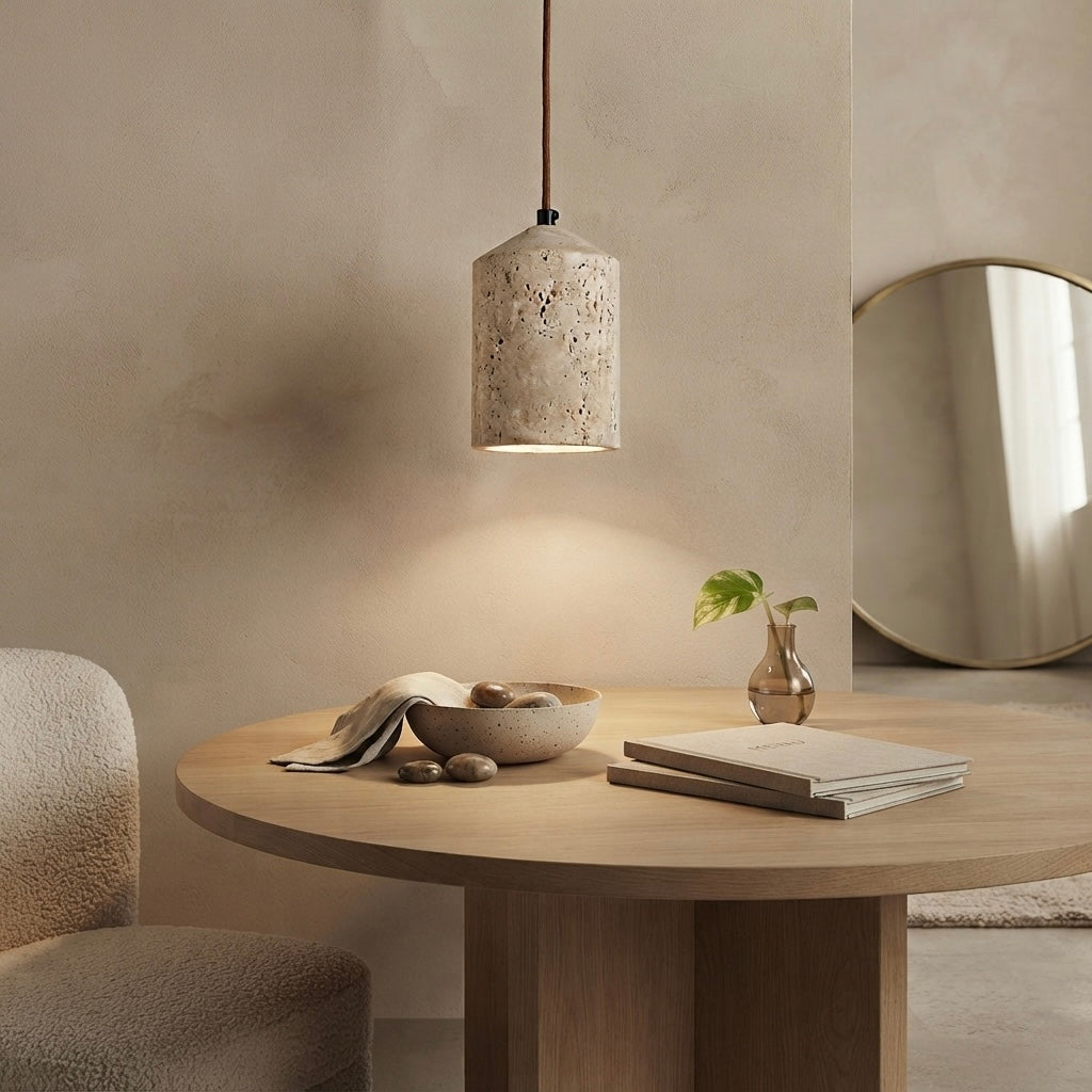 Nara, Ambient, Minimalist, Pendant, Travertine, Boutique