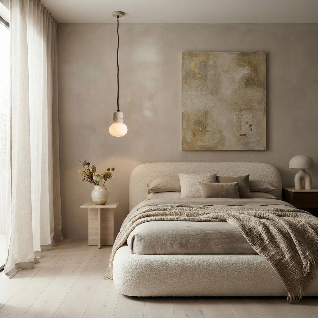 Yuki Cup, Small, Elegant, Travertine, Modern, Pendant Light