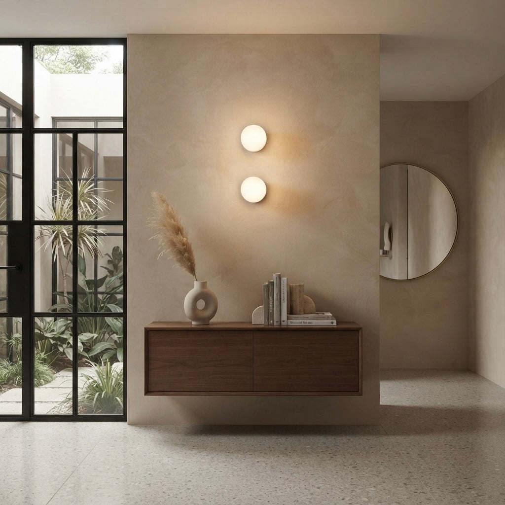 Raku Orbit, Circular, Modern, Travertine, Minimalist, Wall Light