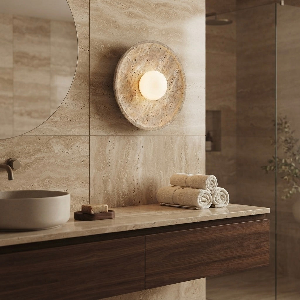 Akane, Japandi, Travertine, Wall Light, Minimalist, Organic