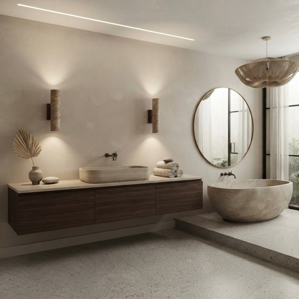 Veda Dome, Dome, Travertine, Japandi, Minimalist, Ceiling Light