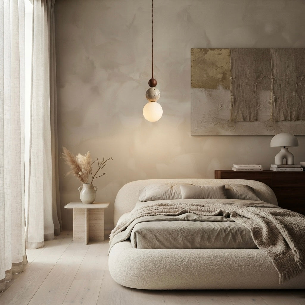 Hoshi Orb, Glass, Travertine, Modern, Ambient, Pendant Light