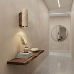 Sumi Tower, Textured, Block, Travertine, Earthy, Accent Lighting