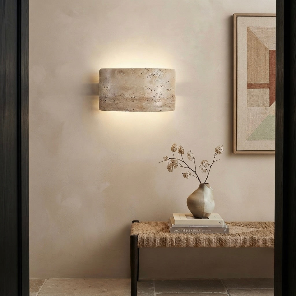Noriko, Japandi, Travertine, Wall Light, Minimalist, Organic