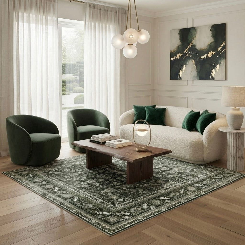 Isla Olive & Emerald Retro Persian Soft Area Rug