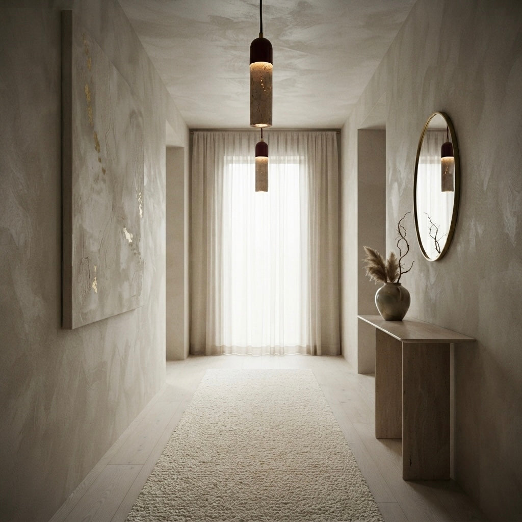 Shizen Pillar, Ambient, Minimalist, Pendant, Travertine, Boutique