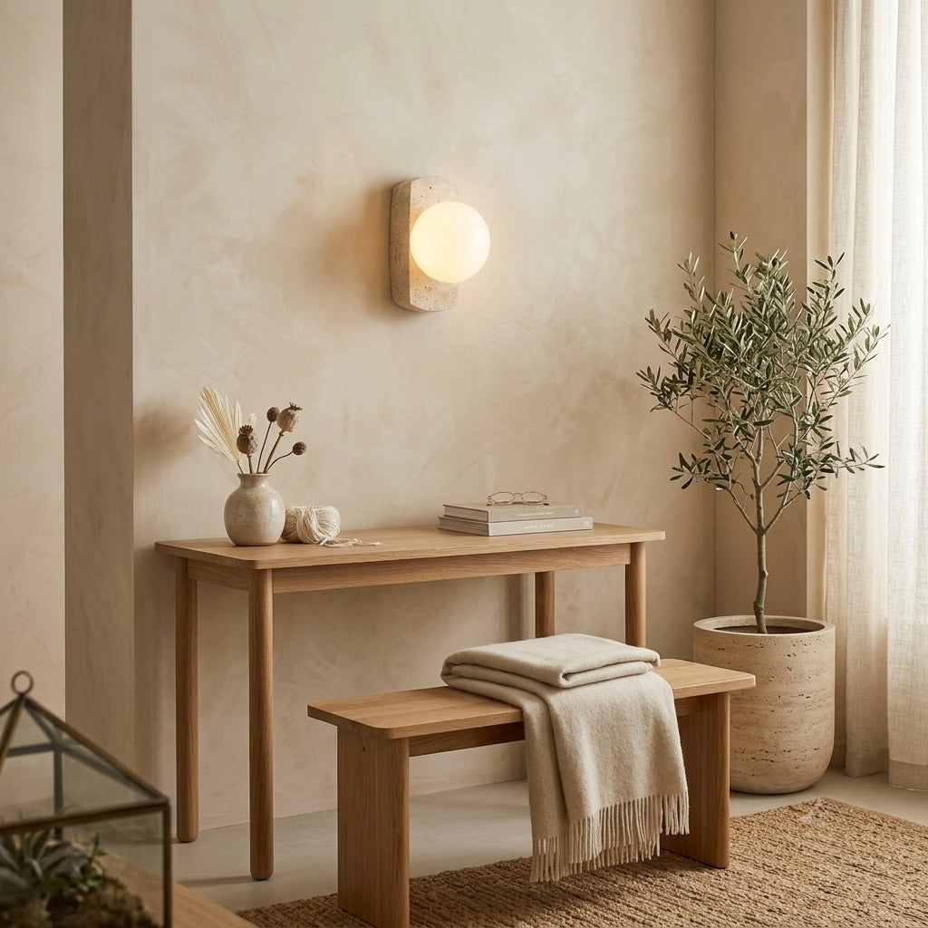 Mano, Ambient, Minimalist, Wall Light, Travertine, Boutique
