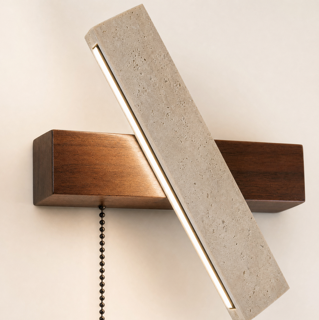 Aura Disc, Minimalist, Japandi, Travertine, Wall Sconce, LED