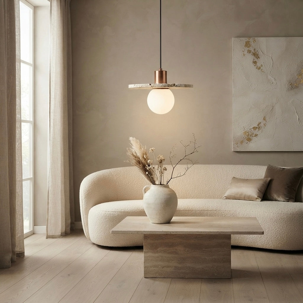 Má Arc, Architectural, Travertine, Pendant, Contemporary, Earthy