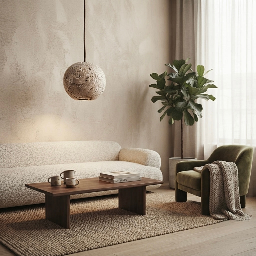 Saki, Architectural, Travertine, Pendant, Contemporary, Earthy