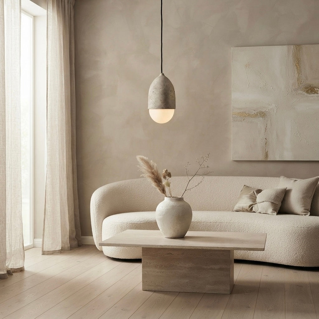 Datsuzoku Glass, Japandi, Travertine, Pendant Light, Minimalist, Organic