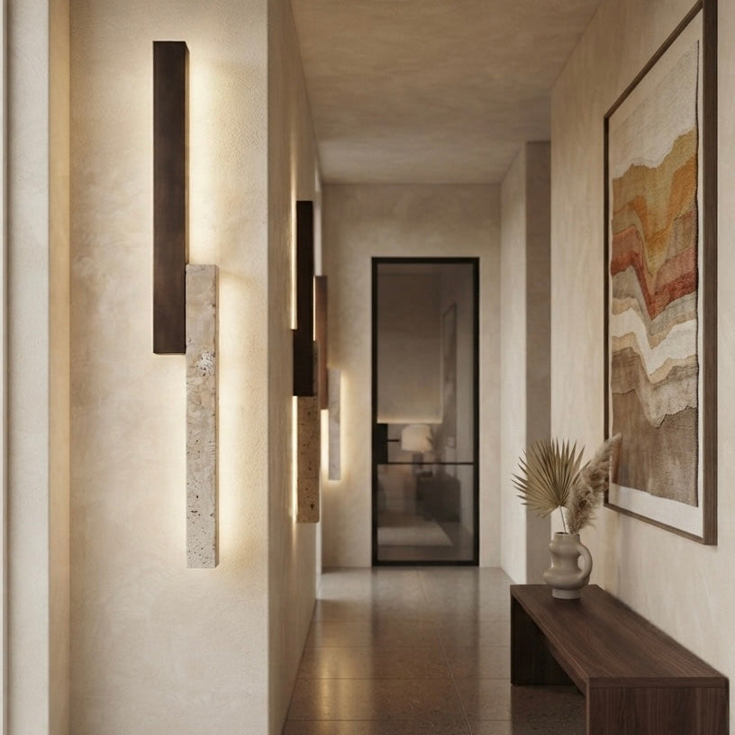 Obi Sconce, Tall, Architectural, Travertine, Slim, Contemporary