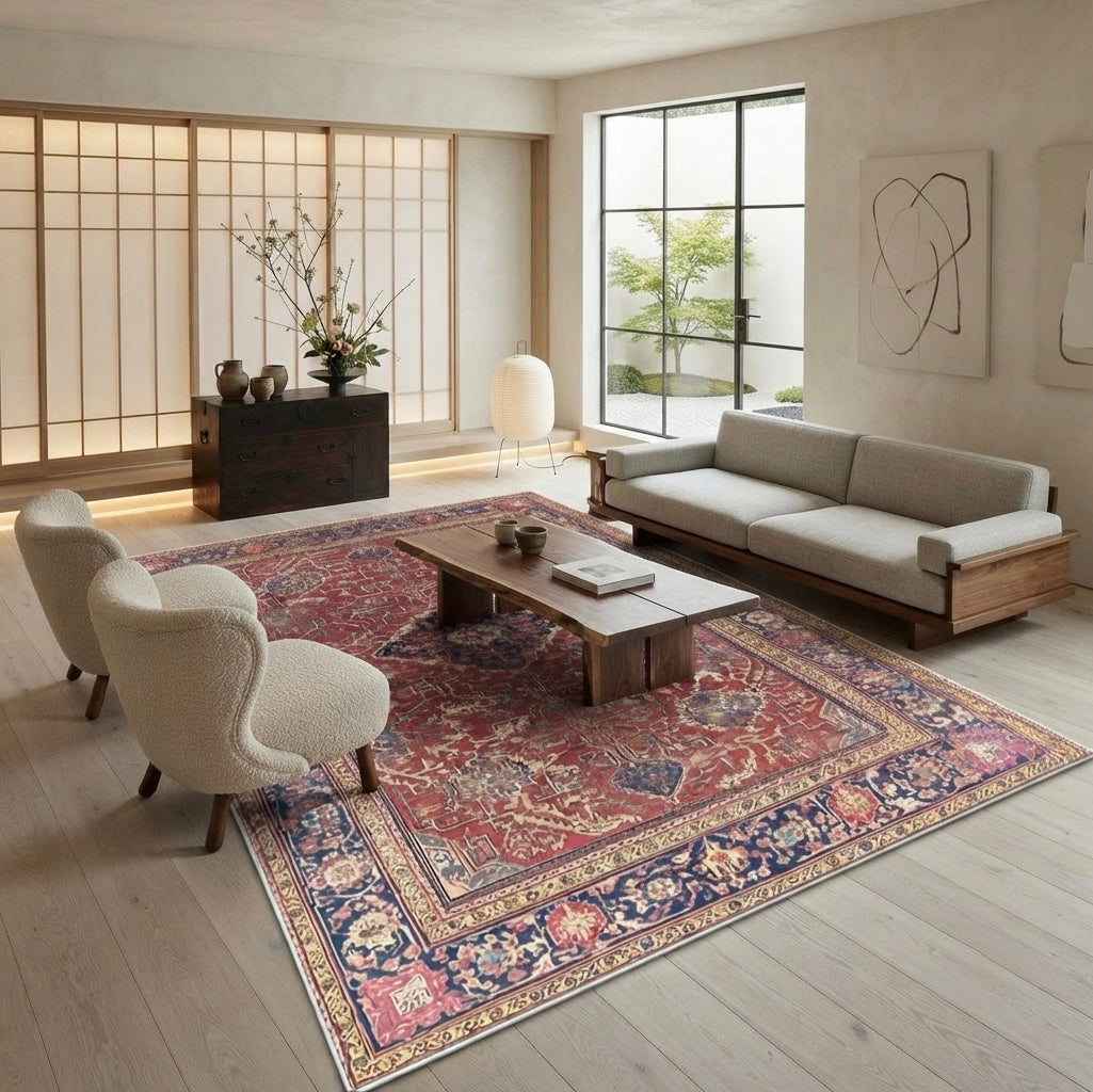 Lyra Crimson Velvet Retro Persian Soft Area Rug