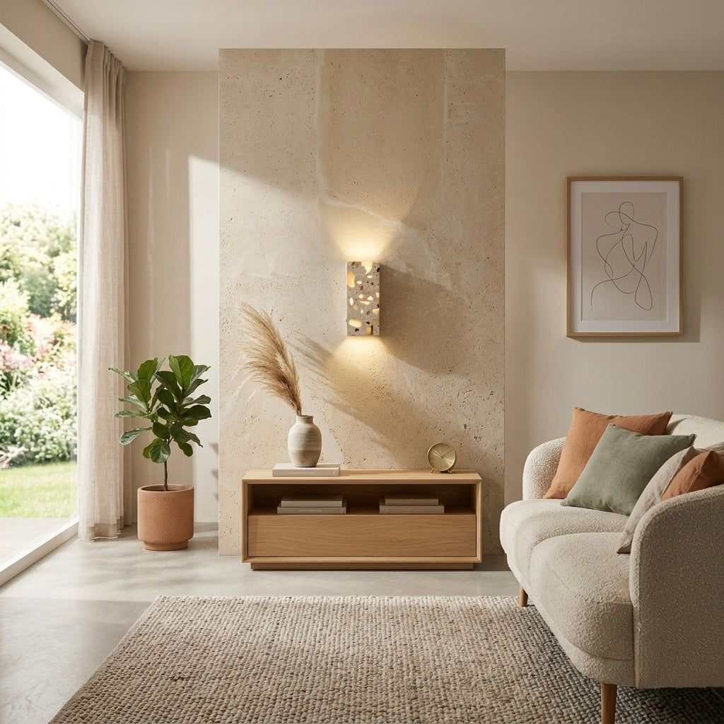 Kohaku, Ambient, Minimalist, Wall Light, Travertine, Boutique