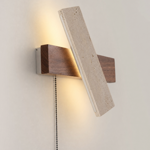Aura Disc, Minimalist, Japandi, Travertine, Wall Sconce, LED