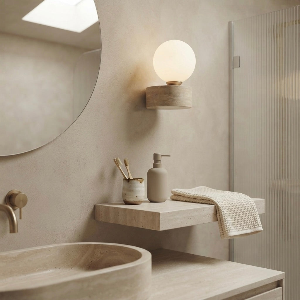 Sumire, Ambient, Minimalist, Wall Light, Travertine, Boutique