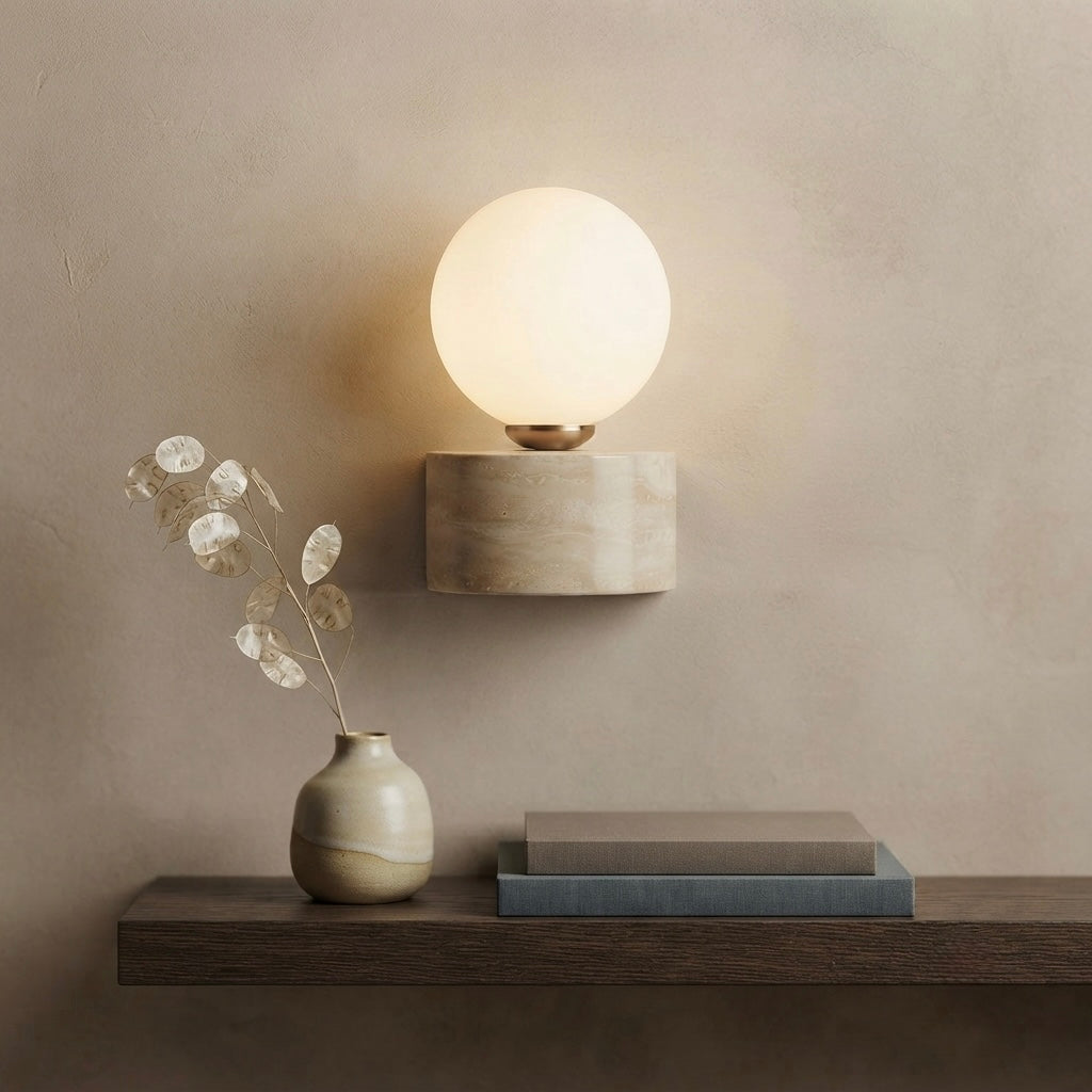 Sumire, Ambient, Minimalist, Wall Light, Travertine, Boutique