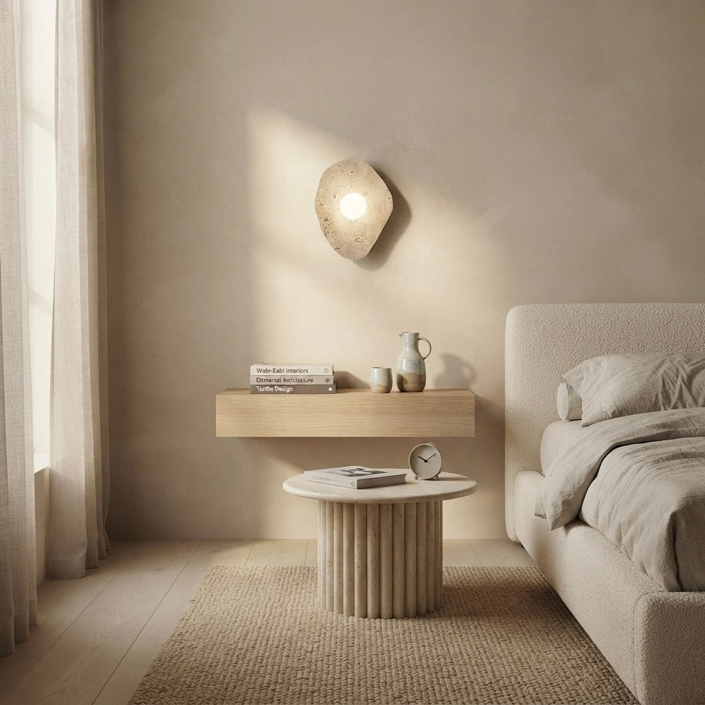 Shibusa, Architectural, Travertine, Wall Lighting, Contemporary, Earthy