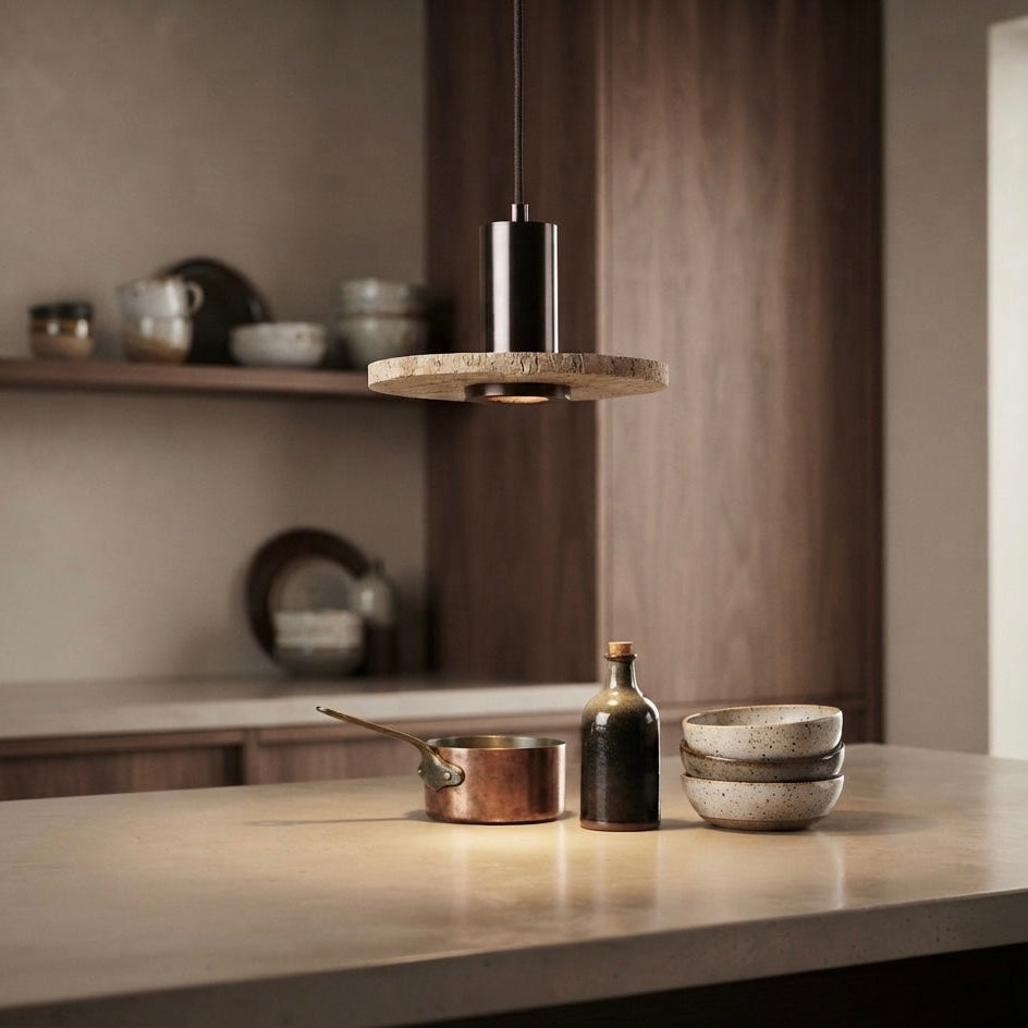 Tsuchi Dome, Sculptural, Japandi, Pendant Light, Travertine, Large