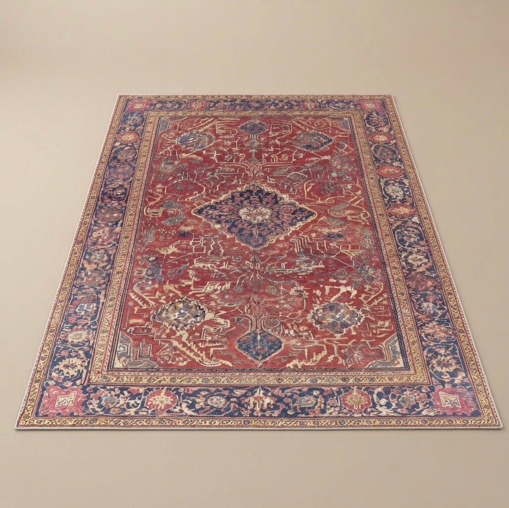 Lyra Crimson Velvet Retro Persian Soft Area Rug