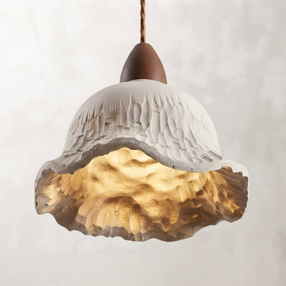 Rina Bell, Sculptural Travertine Vertical Ridged Pendant