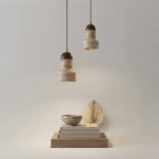 Kaito Stepped, Architectural Travertine Wood Tiered Pendant