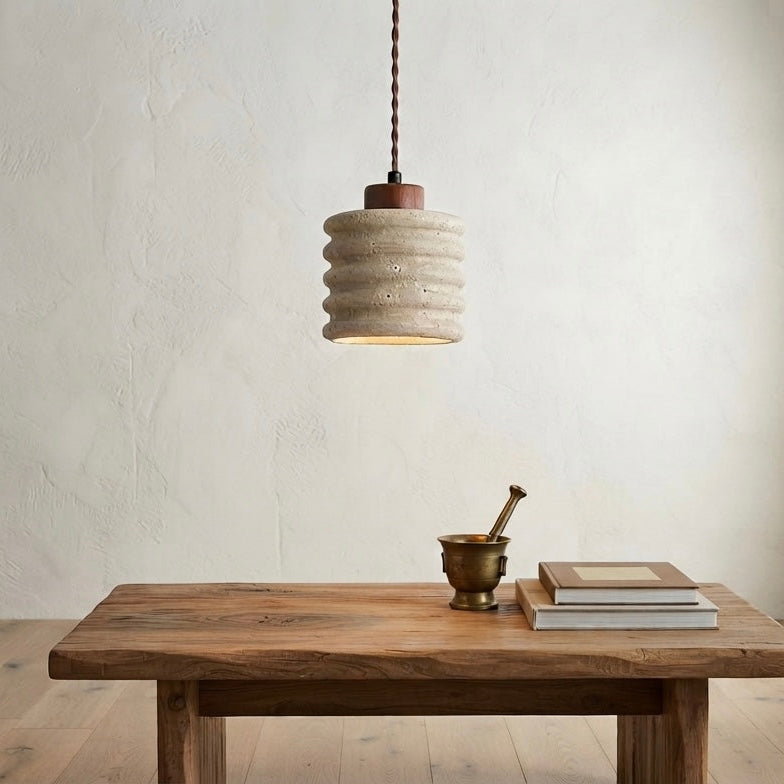 Nami Ripple, Horizontal Ridged Travertine Japandi Pendant